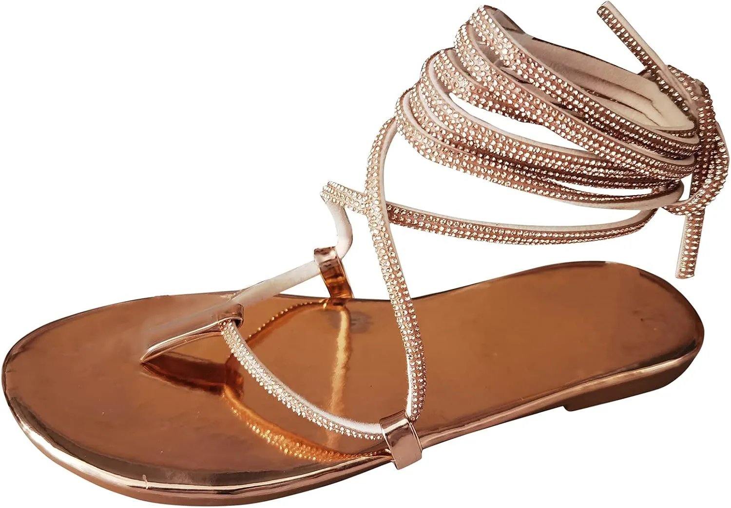 Aniywn Women's Strappy Sandal, Rhinestones Low Heel Sandals Summer Gladiator Flat Sandals Ankle Strap Flip Flops