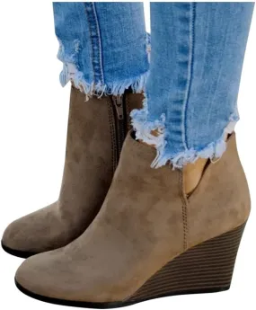 Ankle Booties for Women V Cut,Ankle Boots Pointed Toe Slip On Side Cutout Solid Color Chunky Block Stacked Mid Heel Booties