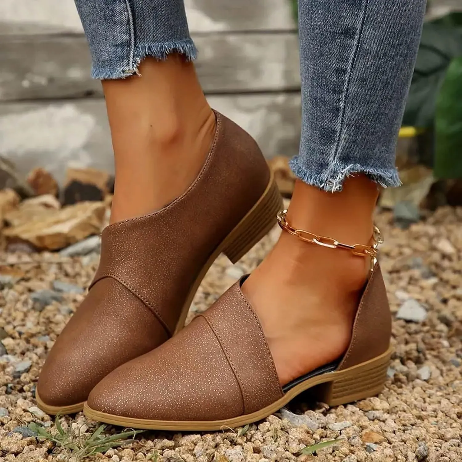 Ankle Boots for Women Women's Chelsea Fashion Retro Cut Out Chuncky Stacked Low Heel Shoes Pointed Toe Casual Western Booties