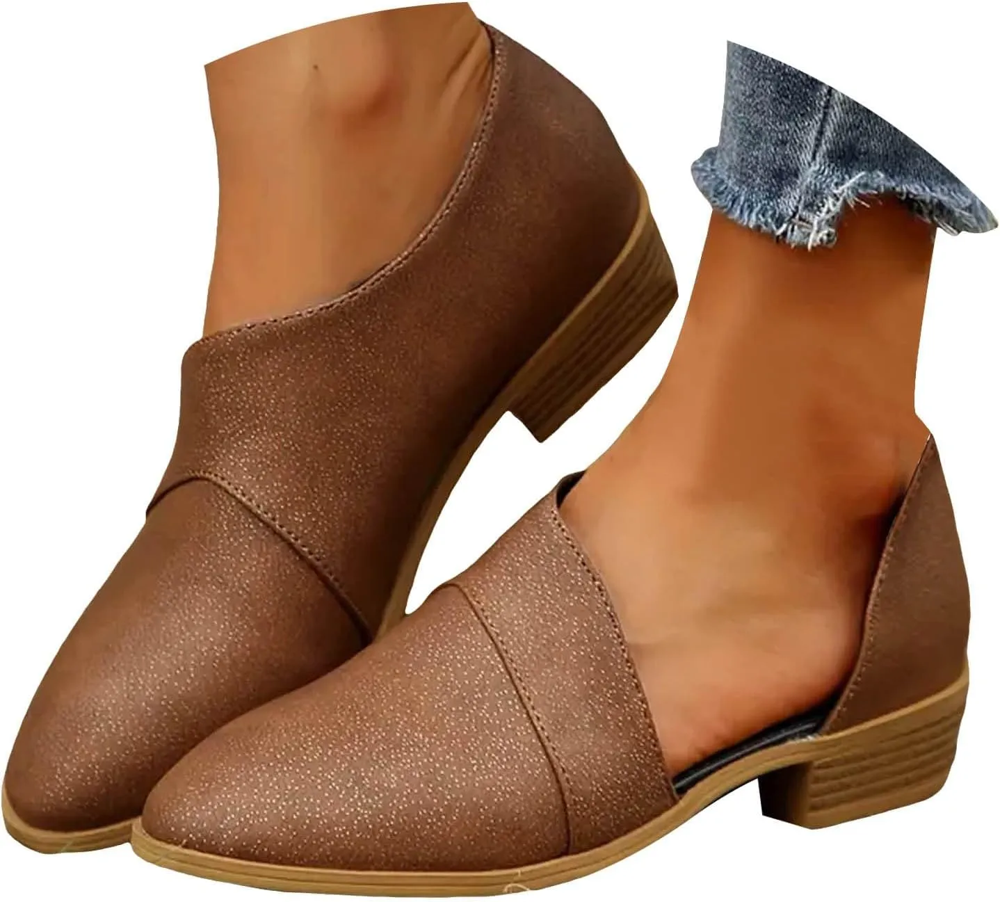 Ankle Boots for Women Women's Chelsea Fashion Retro Cut Out Chuncky Stacked Low Heel Shoes Pointed Toe Casual Western Booties