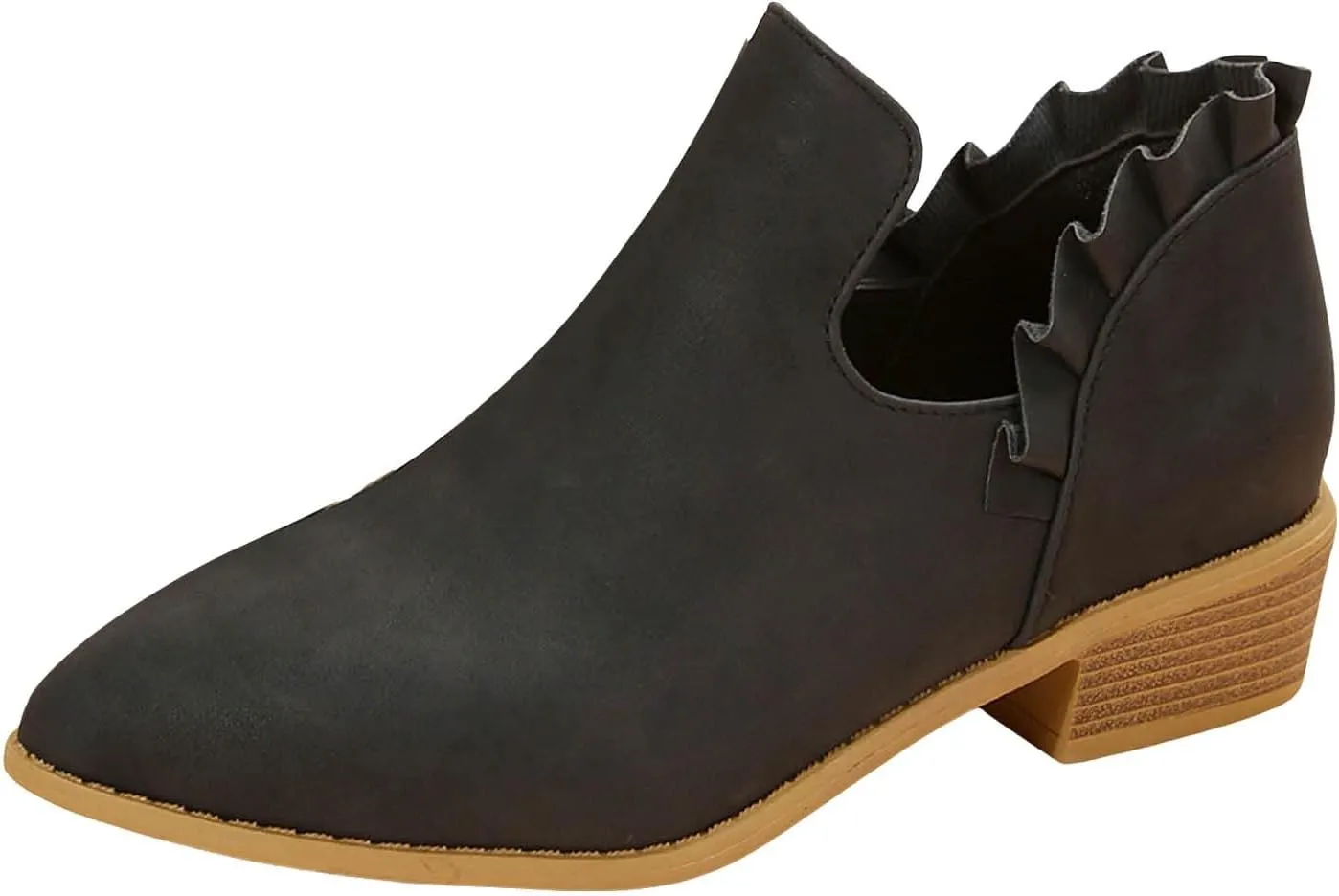 Ankle Boots for Women, Women's Low Heels Chunky Cutout Ankle Boots Perforated Western Shoes Low Heel Arch Support