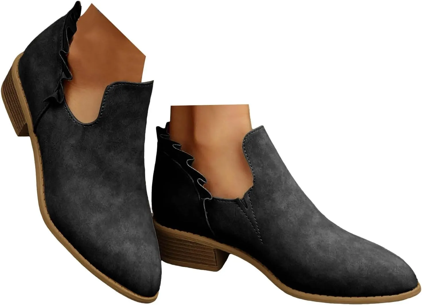 Ankle Boots for Women, Women's Low Heels Chunky Cutout Ankle Boots Perforated Western Shoes Low Heel Arch Support