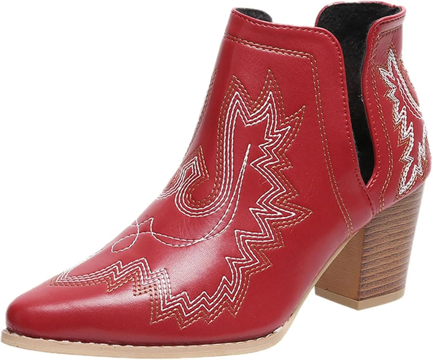 Cathalem Boots for Women Cowgirl Ankle Western Embroidered Stitched Cutout Chunky Heels Pointed Toe Short Booties