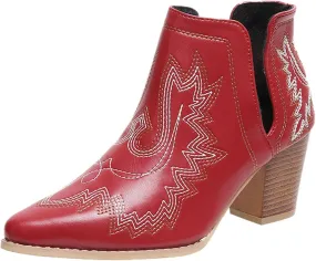 Cathalem Boots for Women Cowgirl Ankle Western Embroidered Stitched Cutout Chunky Heels Pointed Toe Short Booties