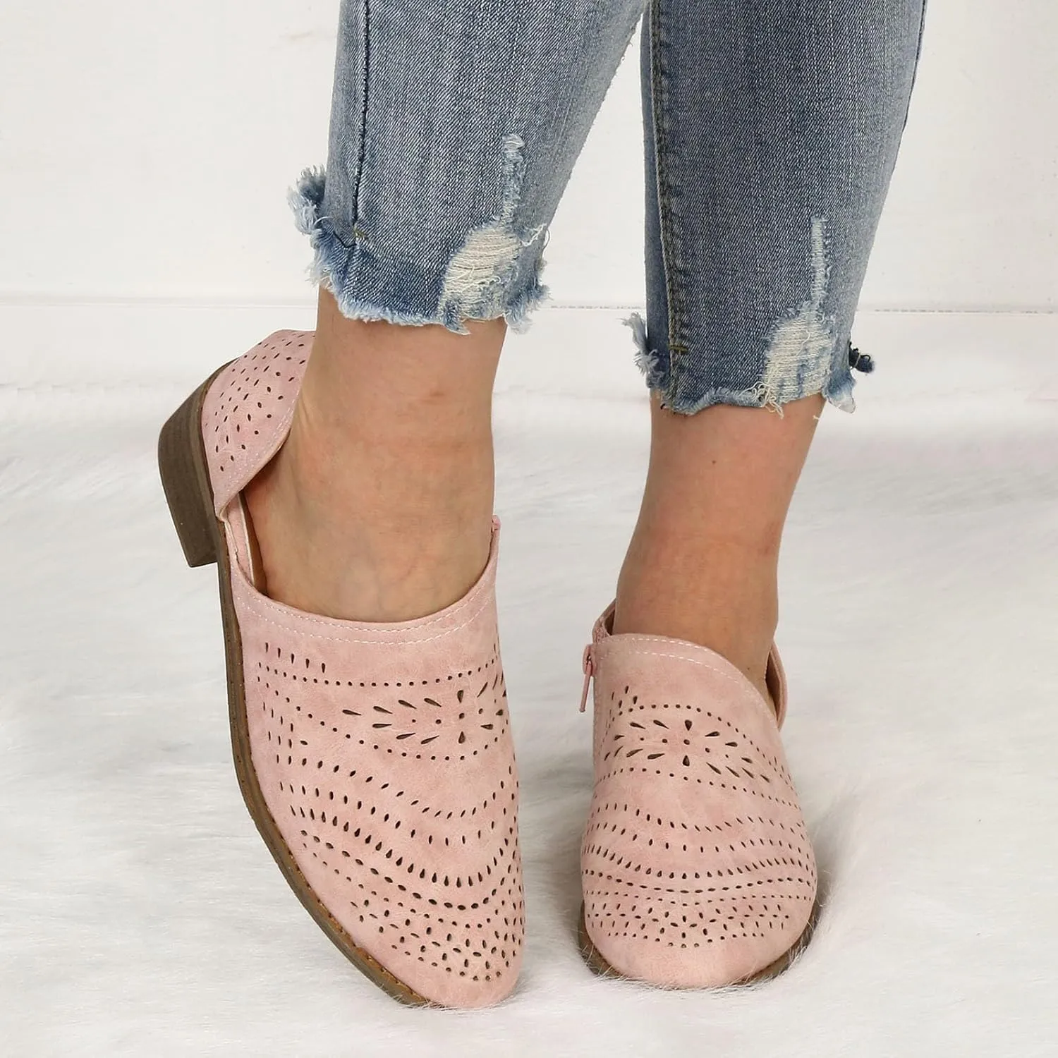 Cathalem Boots for Women Wedges Ankle Booties Retro V Cutout Comfy Short Boots Leather Color Block Chunky Block Heels Shoes