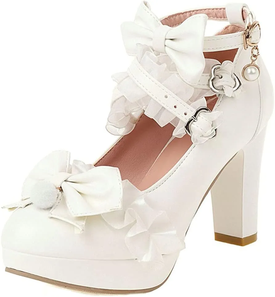 ClassicSter Womens Platform Mary Janes High Chunky Heel Cross Strap Sweet Bow Oxford Gothic Lolita Shoes Dress Pumps