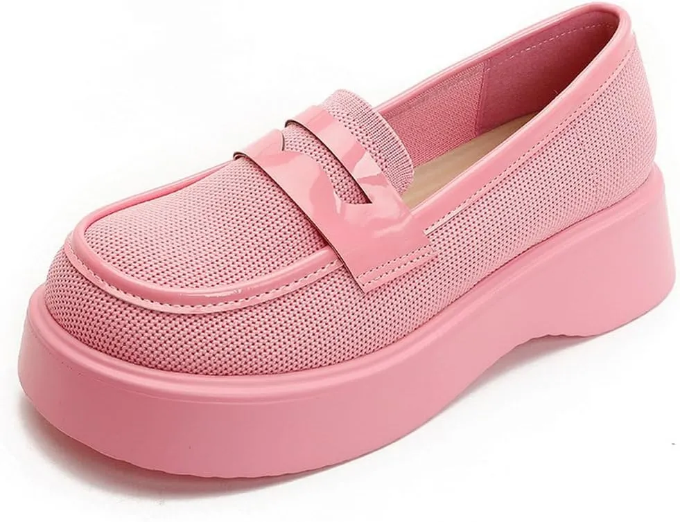 DINTAHA Chunky Platform Loafers for Women Heeled Knit Loafers Slip On Business Casual Shoes