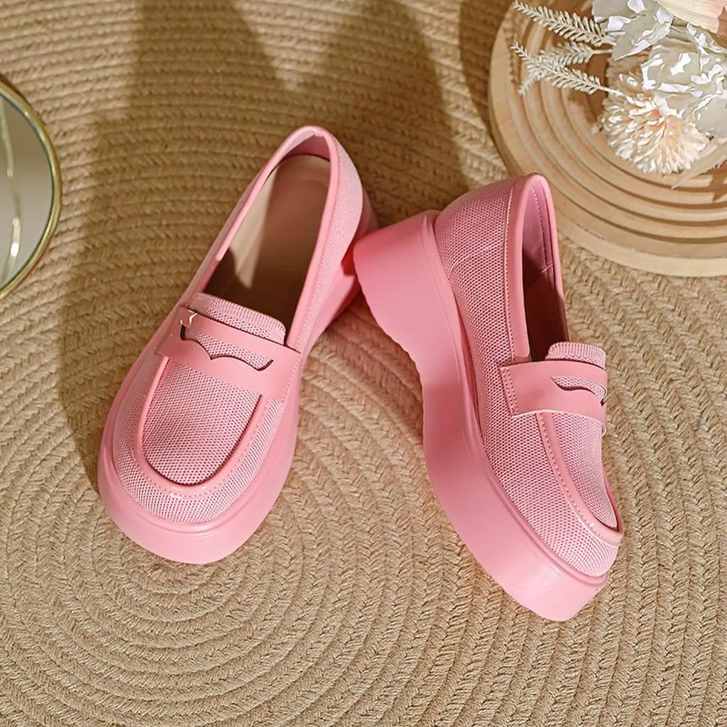 DINTAHA Chunky Platform Loafers for Women Heeled Knit Loafers Slip On Business Casual Shoes
