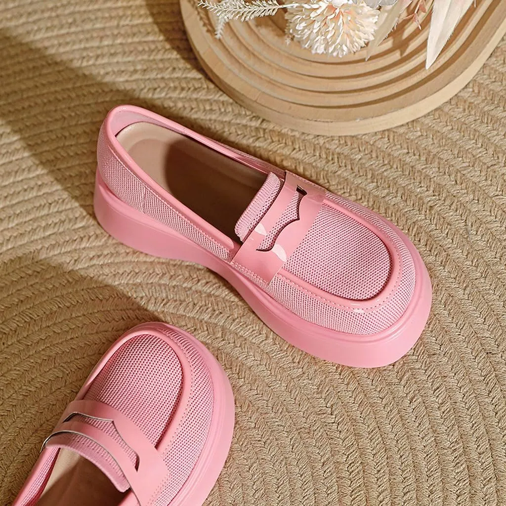 DINTAHA Chunky Platform Loafers for Women Heeled Knit Loafers Slip On Business Casual Shoes