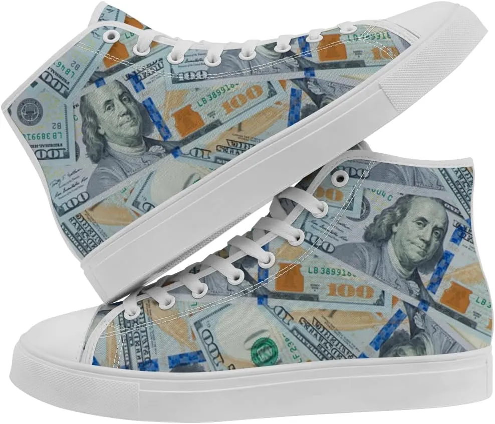 Dollar High Top Canvas Shoes for Men Women Money High Top Sneakers Lace Up Casual Shoes Gifts for Him Her