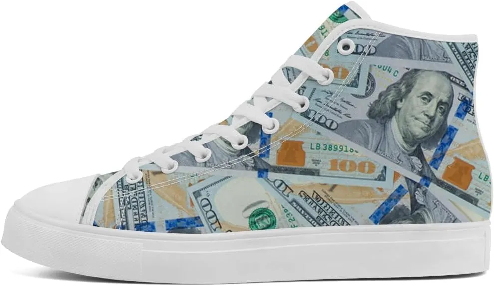 Dollar High Top Canvas Shoes for Men Women Money High Top Sneakers Lace Up Casual Shoes Gifts for Him Her