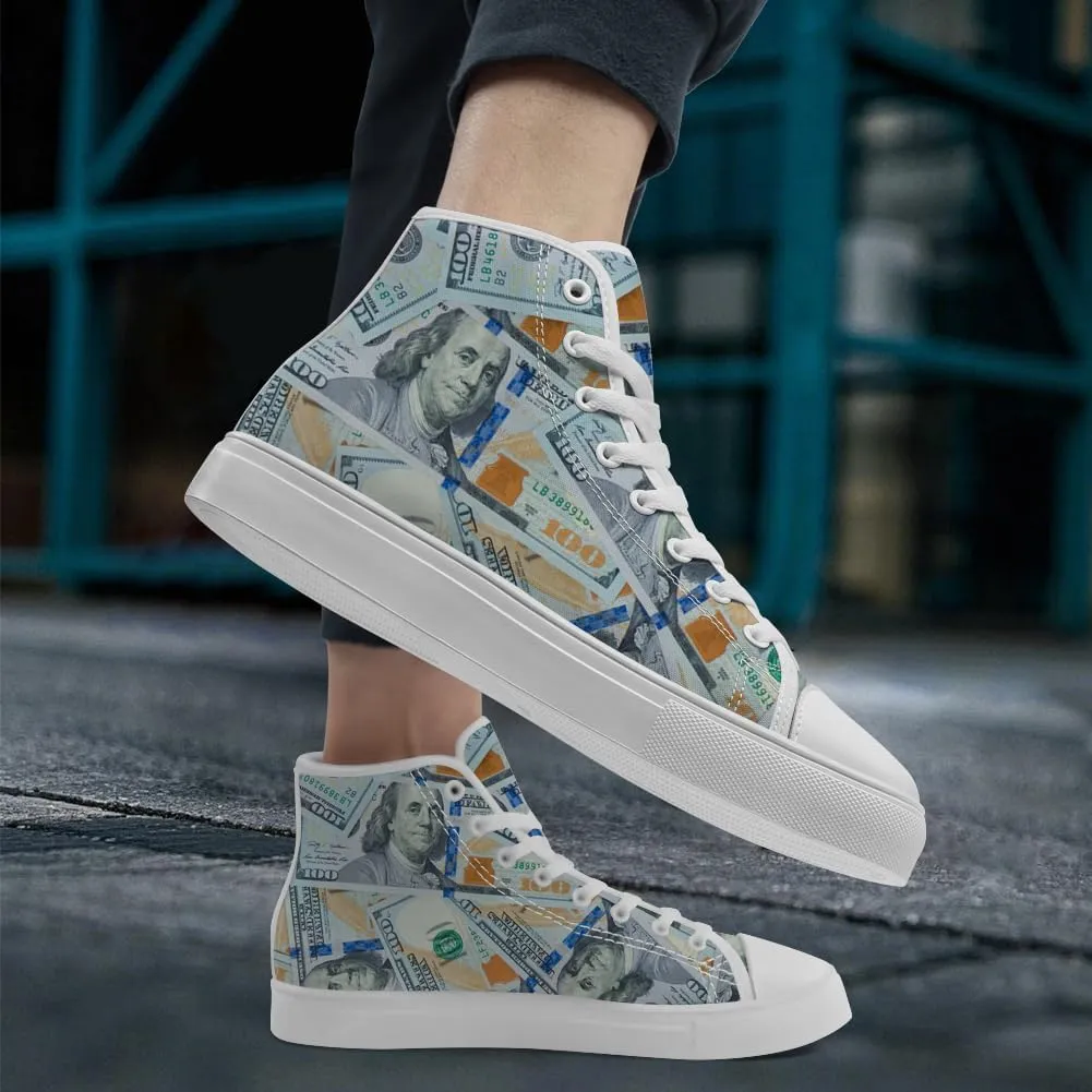 Dollar High Top Canvas Shoes for Men Women Money High Top Sneakers Lace Up Casual Shoes Gifts for Him Her