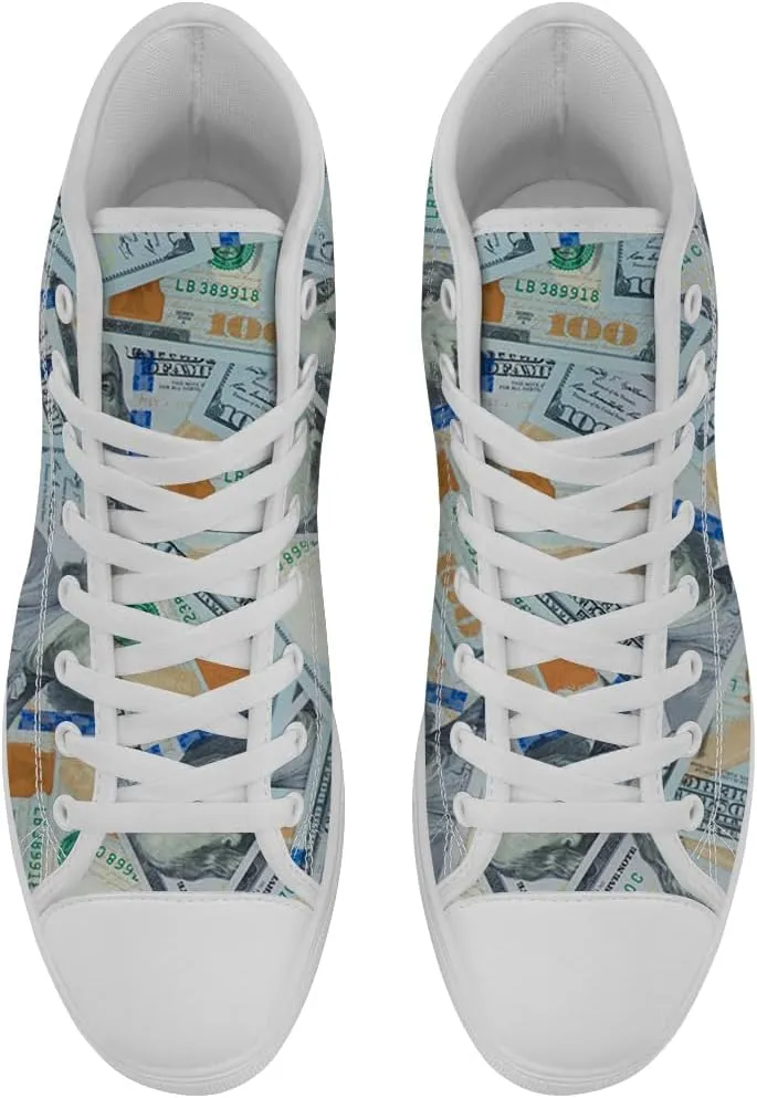 Dollar High Top Canvas Shoes for Men Women Money High Top Sneakers Lace Up Casual Shoes Gifts for Him Her