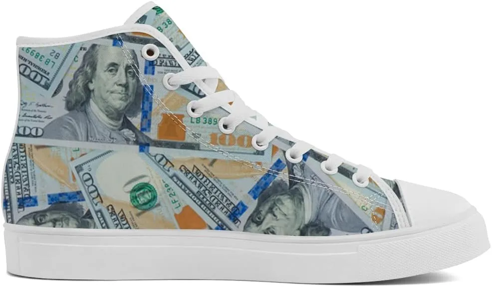 Dollar High Top Canvas Shoes for Men Women Money High Top Sneakers Lace Up Casual Shoes Gifts for Him Her