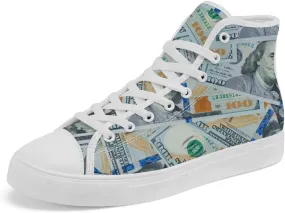Dollar High Top Canvas Shoes for Men Women Money High Top Sneakers Lace Up Casual Shoes Gifts for Him Her