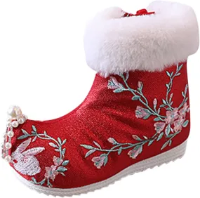 Girls Ankle Pearl Boots Warm Cotton Boots Embroidered Boots National Boots Cotton Boots Toddler Tan Boots