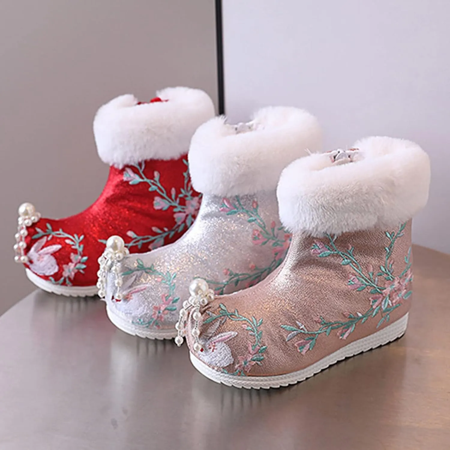 Girls Ankle Pearl Boots Warm Cotton Boots Embroidered Boots National Boots Cotton Boots Toddler Tan Boots