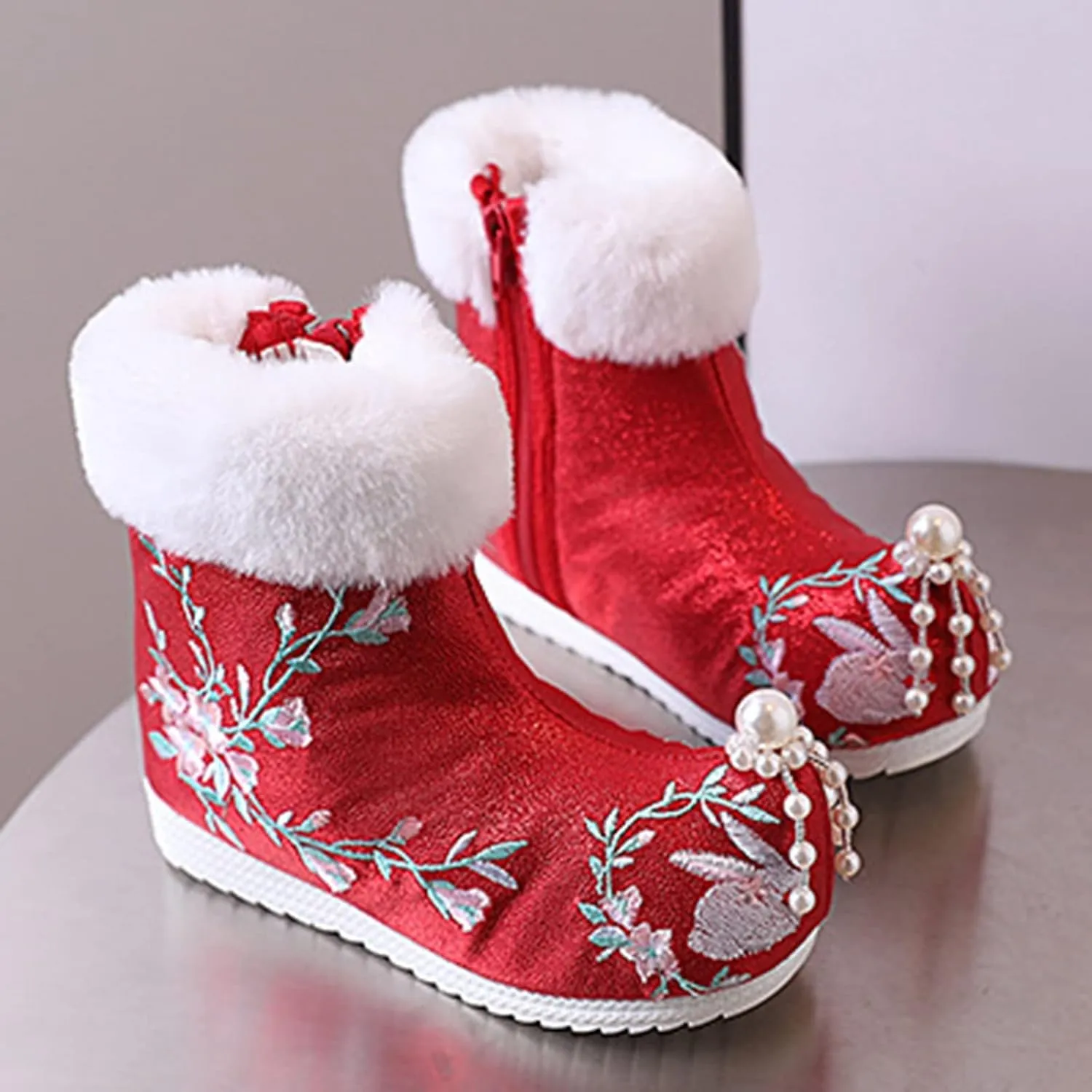 Girls Ankle Pearl Boots Warm Cotton Boots Embroidered Boots National Boots Cotton Boots Toddler Tan Boots