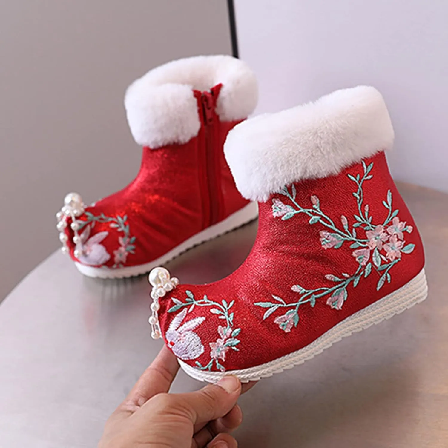 Girls Ankle Pearl Boots Warm Cotton Boots Embroidered Boots National Boots Cotton Boots Toddler Tan Boots