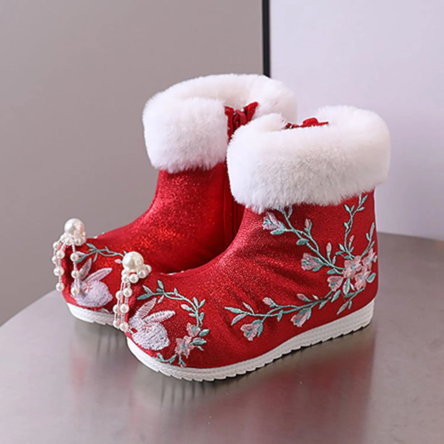 Girls Ankle Pearl Boots Warm Cotton Boots Embroidered Boots National Boots Cotton Boots Toddler Tan Boots