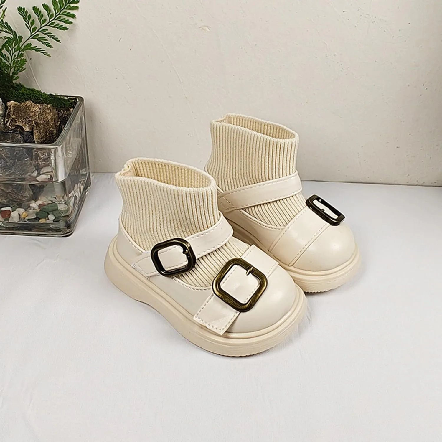 Infant Baby Knitting Snow Boots Ankle Boots Casual Warm Buckle Straps Boots Soft Anti Slip Boots for Girls Shoes