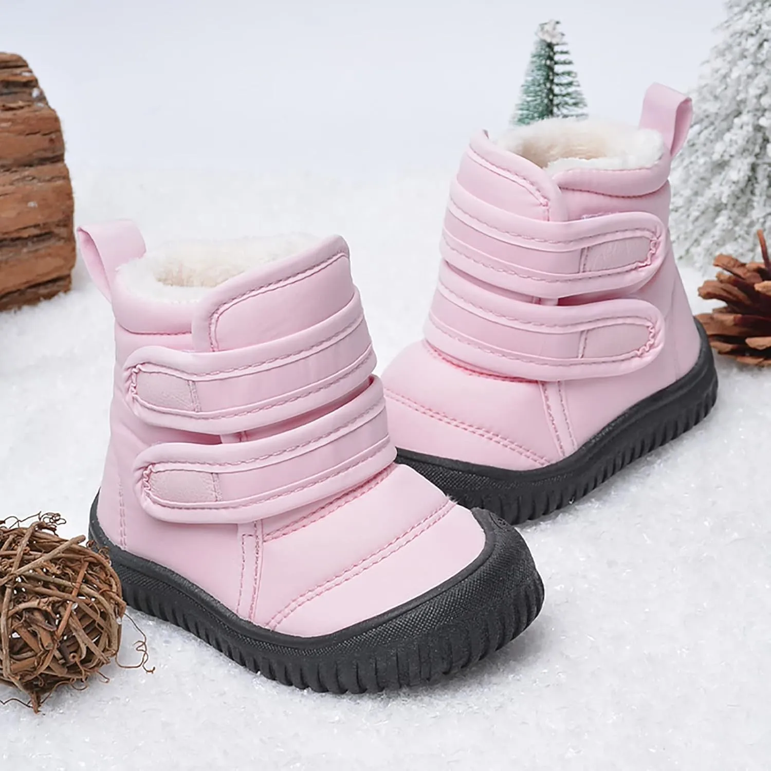 Insulated Snow Ankle Boots For Toddler Non Slip Plush Lined Winter Walking Shoes For Boy Platform Boots For Girl