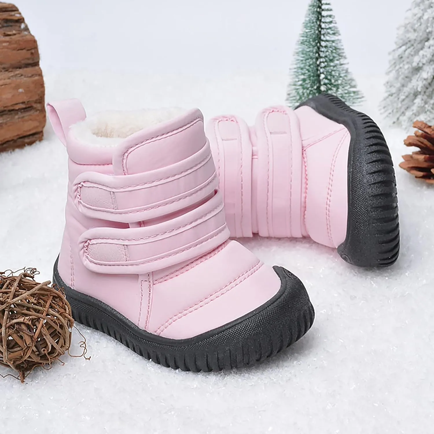 Insulated Snow Ankle Boots For Toddler Non Slip Plush Lined Winter Walking Shoes For Boy Platform Boots For Girl