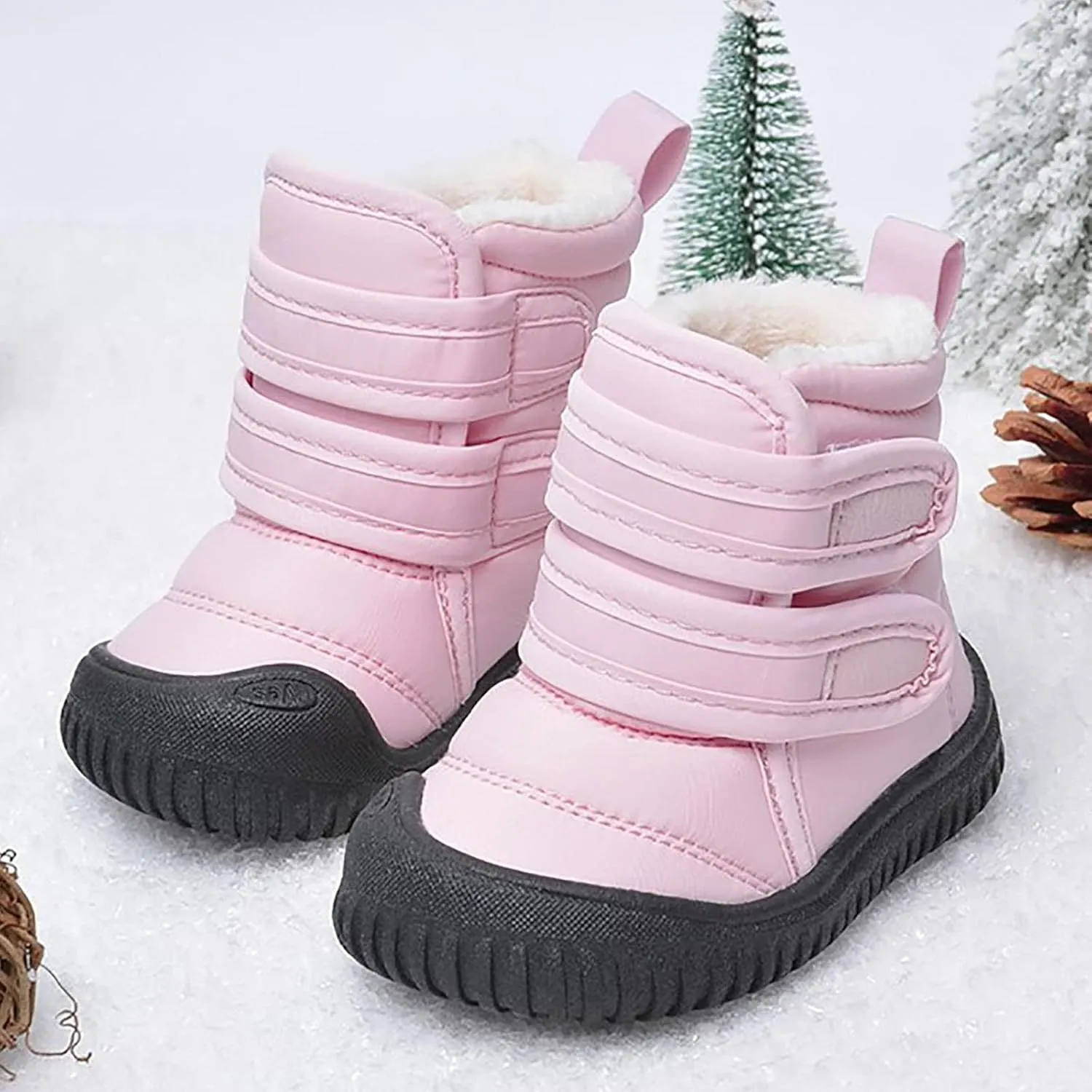 Insulated Snow Ankle Boots For Toddler Non Slip Plush Lined Winter Walking Shoes For Boy Platform Boots For Girl