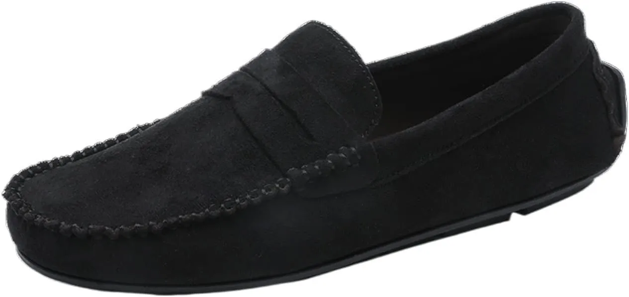 Loafer Shoes for Men Genuine Leather Round Toe Suede Vamp Penny Loafer Lightweight Flexible Resistant Casual Slip On (Color : Black, Size : 7.5)