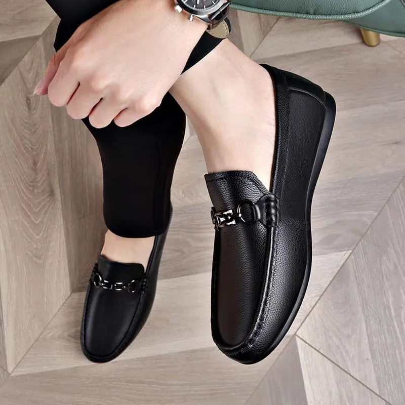 Men's Solid Color Slip On Loafer Shoes, Comfy Non Slip Rubber Sole Casual Walking Shoes, Men's Business Style Footwear