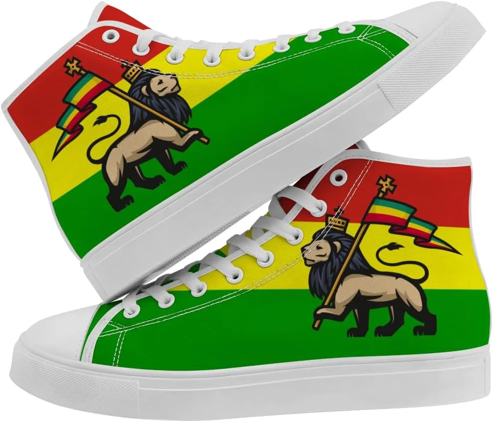 Rasta High Top Canvas Shoes for Men Women Jamaica High Top Sneakers Lace Up Casual Shoes Gifts for Dad Mom
