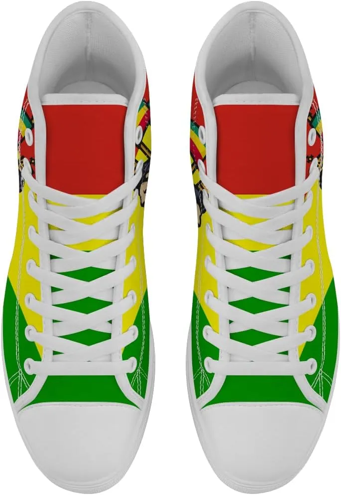 Rasta High Top Canvas Shoes for Men Women Jamaica High Top Sneakers Lace Up Casual Shoes Gifts for Dad Mom