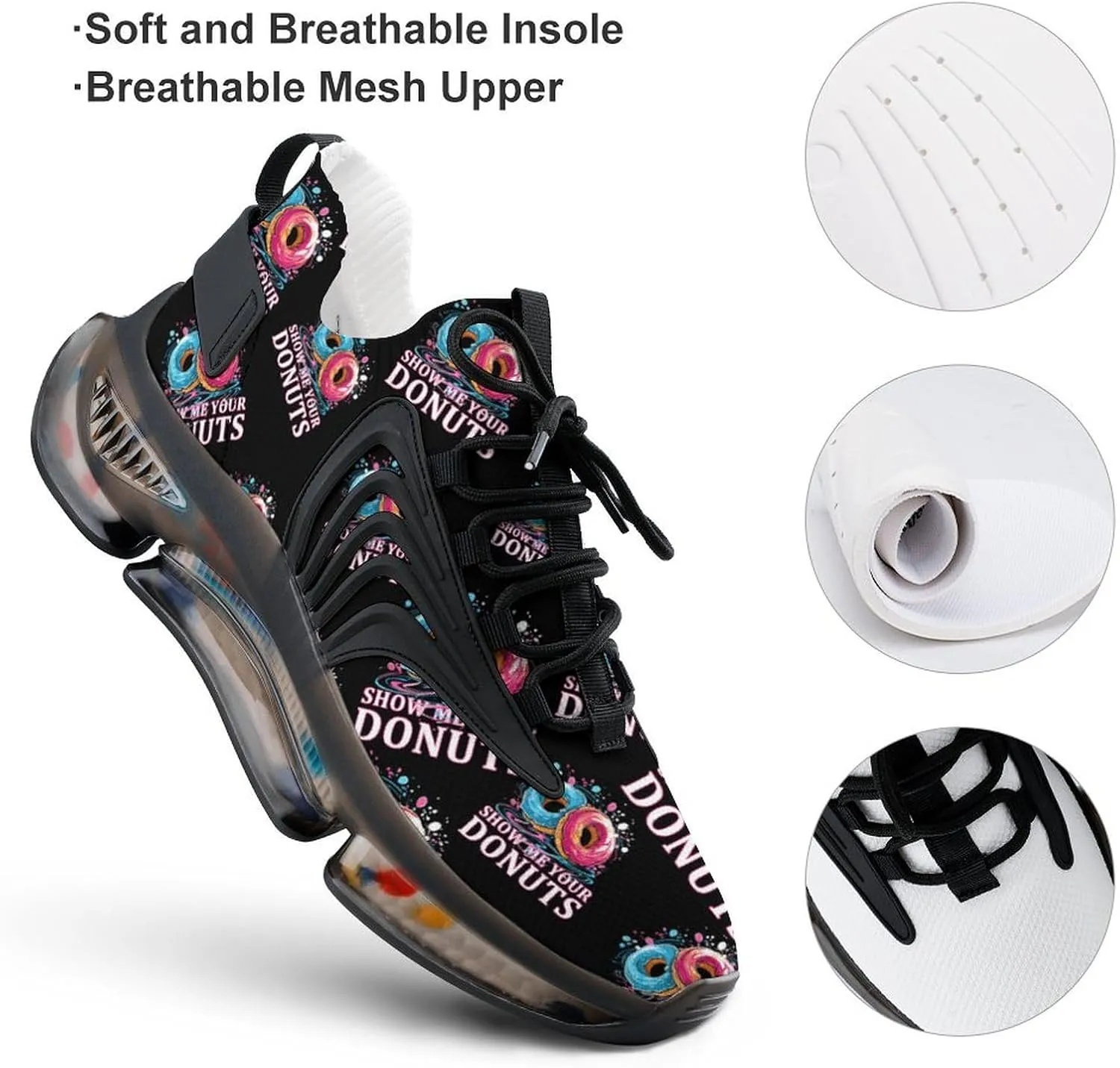 Show Me Your Donuts Mens Sneakers Running Shoes Lightweight Athletic Shoes for Jogging Walking Gym