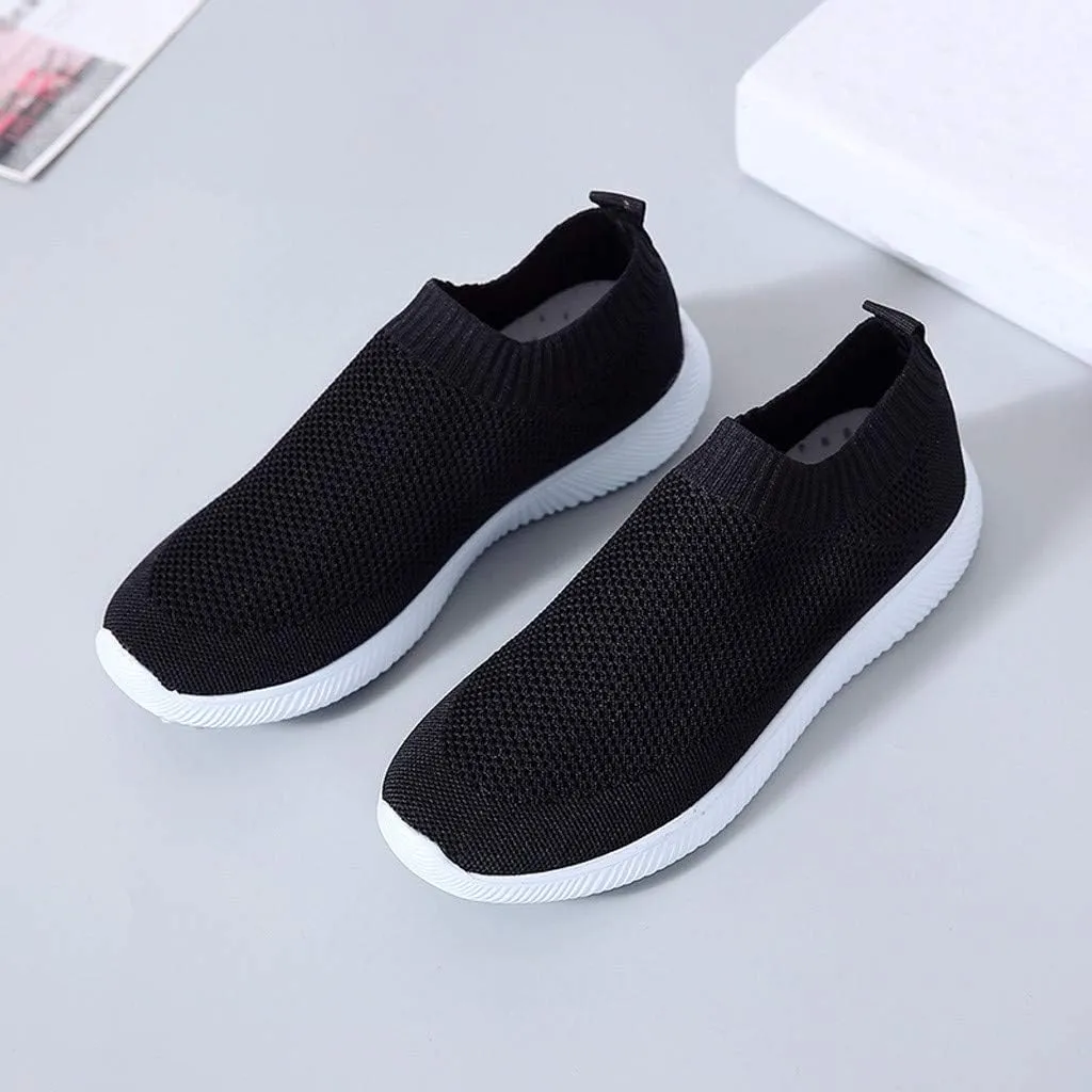 Sneakers for Women Running Shoes Slip On Casual Running Shoes for Women Mesh Breathable Dressy Casual Shoes Platform Sneakers Black Tennis Shoe White Loafers