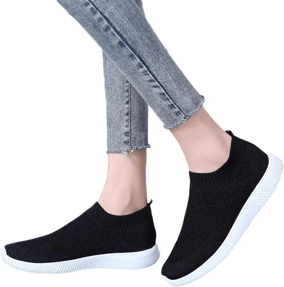 Sneakers for Women Running Shoes Slip On Casual Running Shoes for Women Mesh Breathable Dressy Casual Shoes Platform Sneakers Black Tennis Shoe White Loafers