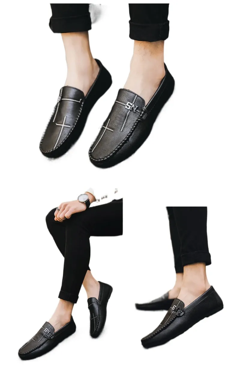 Social loafers men's shoes boys casual trendy shoes 2024 new one-pedal men's shoes Korean version summer leather shoes men's