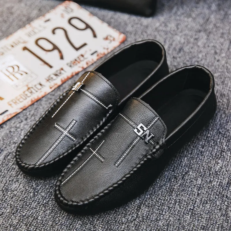 Social loafers men's shoes boys casual trendy shoes 2024 new one-pedal men's shoes Korean version summer leather shoes men's