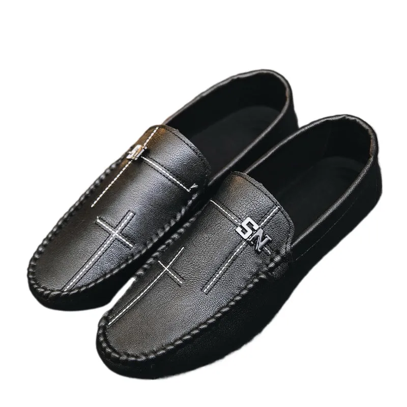 Social loafers men's shoes boys casual trendy shoes 2024 new one-pedal men's shoes Korean version summer leather shoes men's