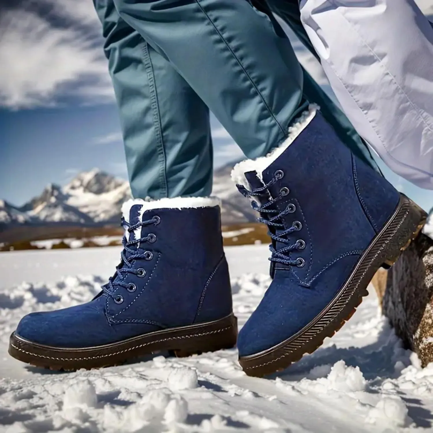Winter Snow Boots for Women Warm Fur Lined Ankle Booties Lace Up Slip on Outdoor Walking Womens Boots