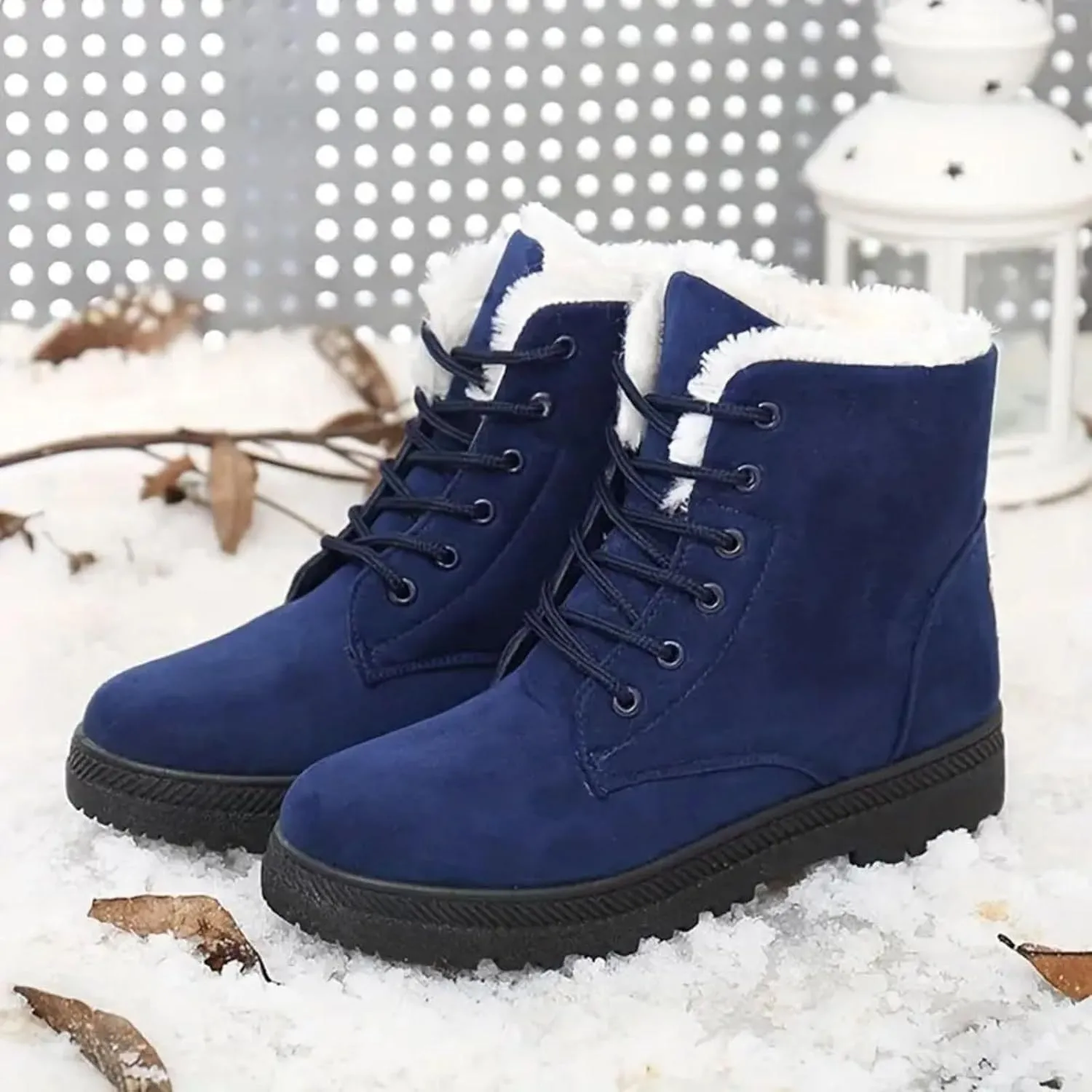 Winter Snow Boots for Women Warm Fur Lined Ankle Booties Lace Up Slip on Outdoor Walking Womens Boots