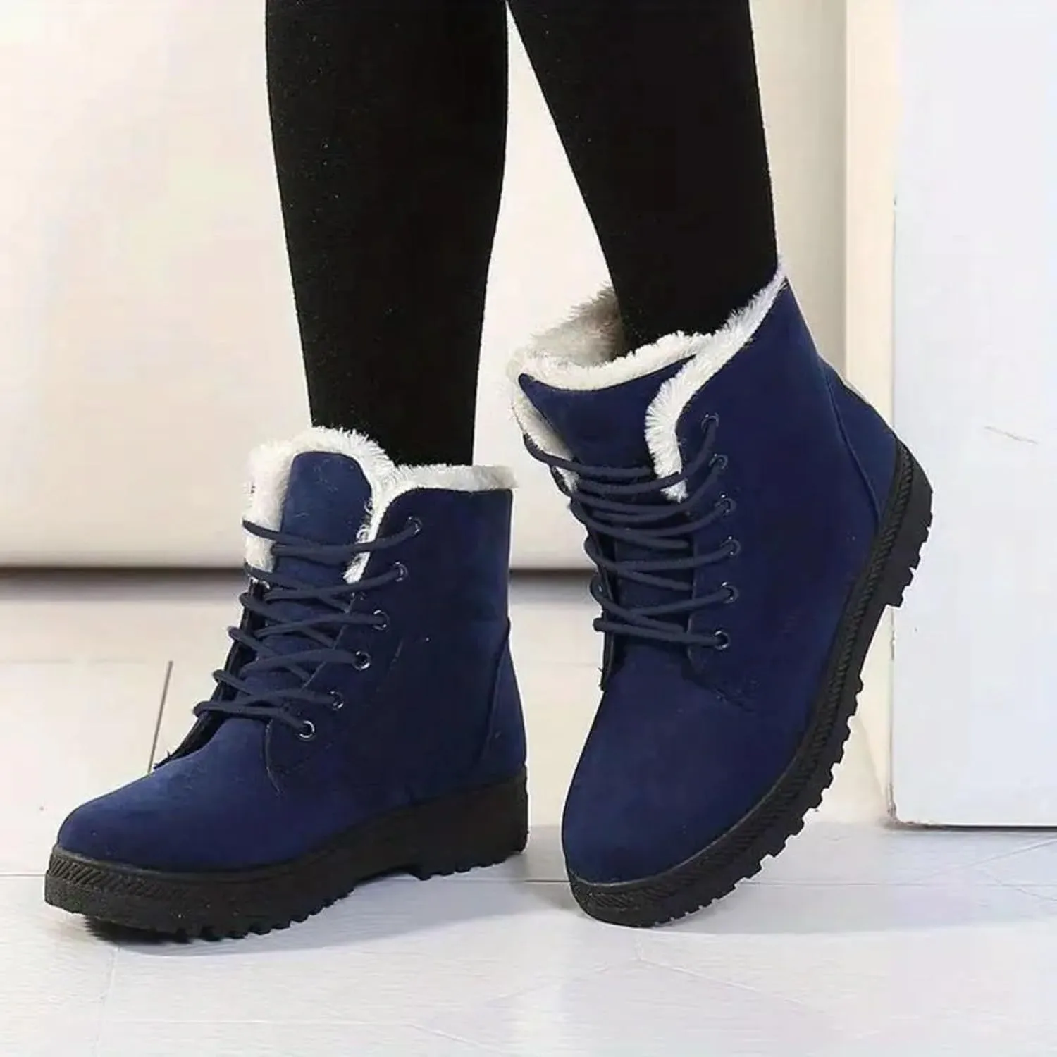 Winter Snow Boots for Women Warm Fur Lined Ankle Booties Lace Up Slip on Outdoor Walking Womens Boots