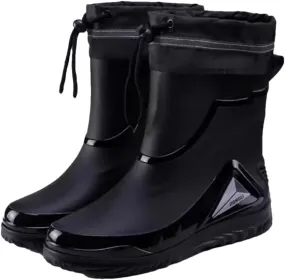 Wjnvfioo Men's Waterproof Drawstring Rain Boots Non-Slip Flat Fashion Rider Rain Boots