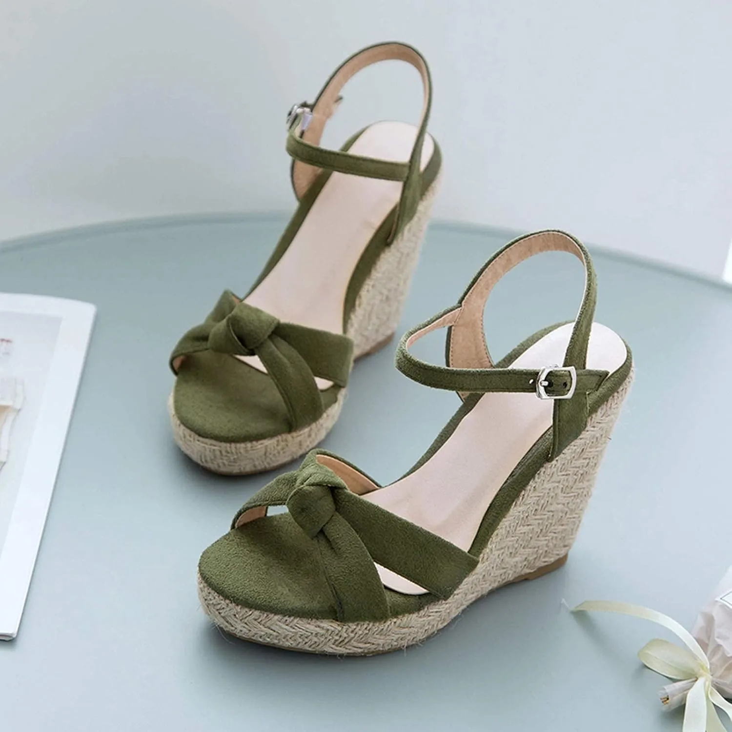 ZBYY Women's Platform Sandals Summer Wedge Ankle Strap Open Toe Sandals Strappy Espadrille Wedge Dress Sandals