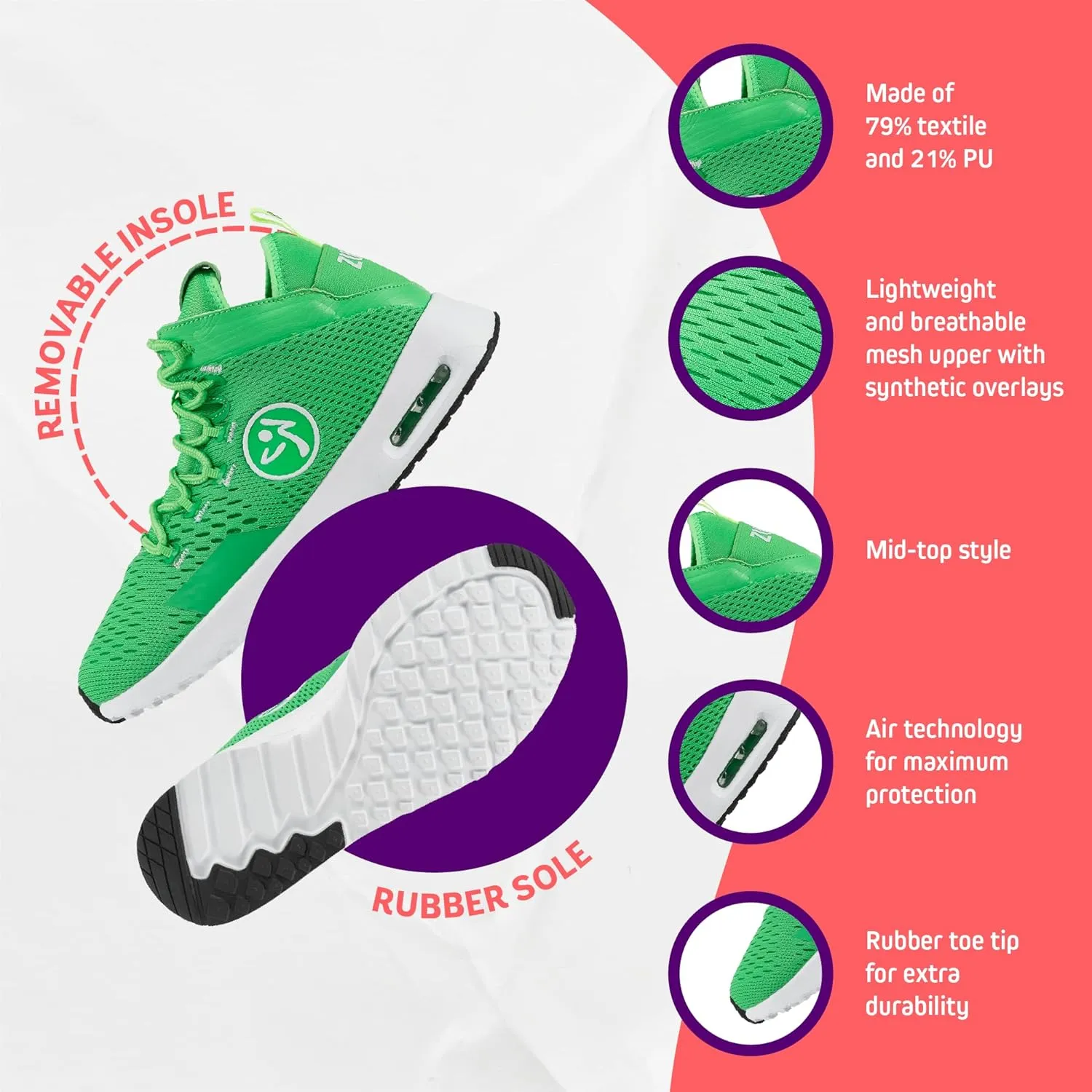 ZUMBA Women's Air Classic Remix High Top Shoes Dance Fitness Workout Sneakers Cross Trainer